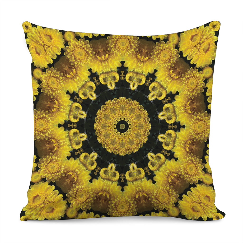 Yellow Flower Kaleidoscope Print Pillow Cover