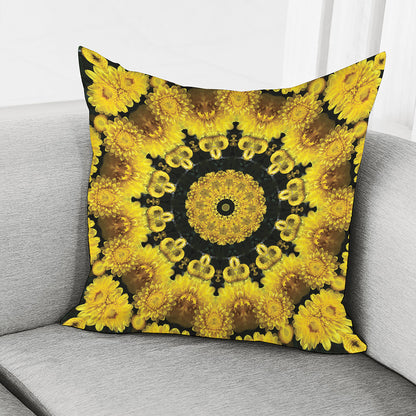 Yellow Flower Kaleidoscope Print Pillow Cover