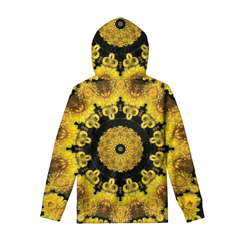 Yellow Flower Kaleidoscope Print Pullover Hoodie