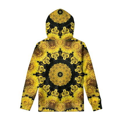Yellow Flower Kaleidoscope Print Pullover Hoodie