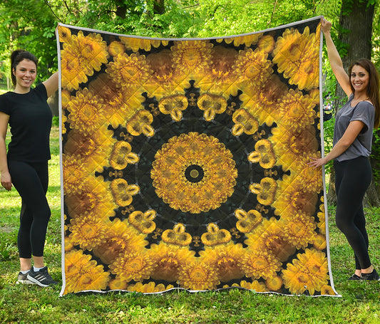Yellow Flower Kaleidoscope Print Quilt