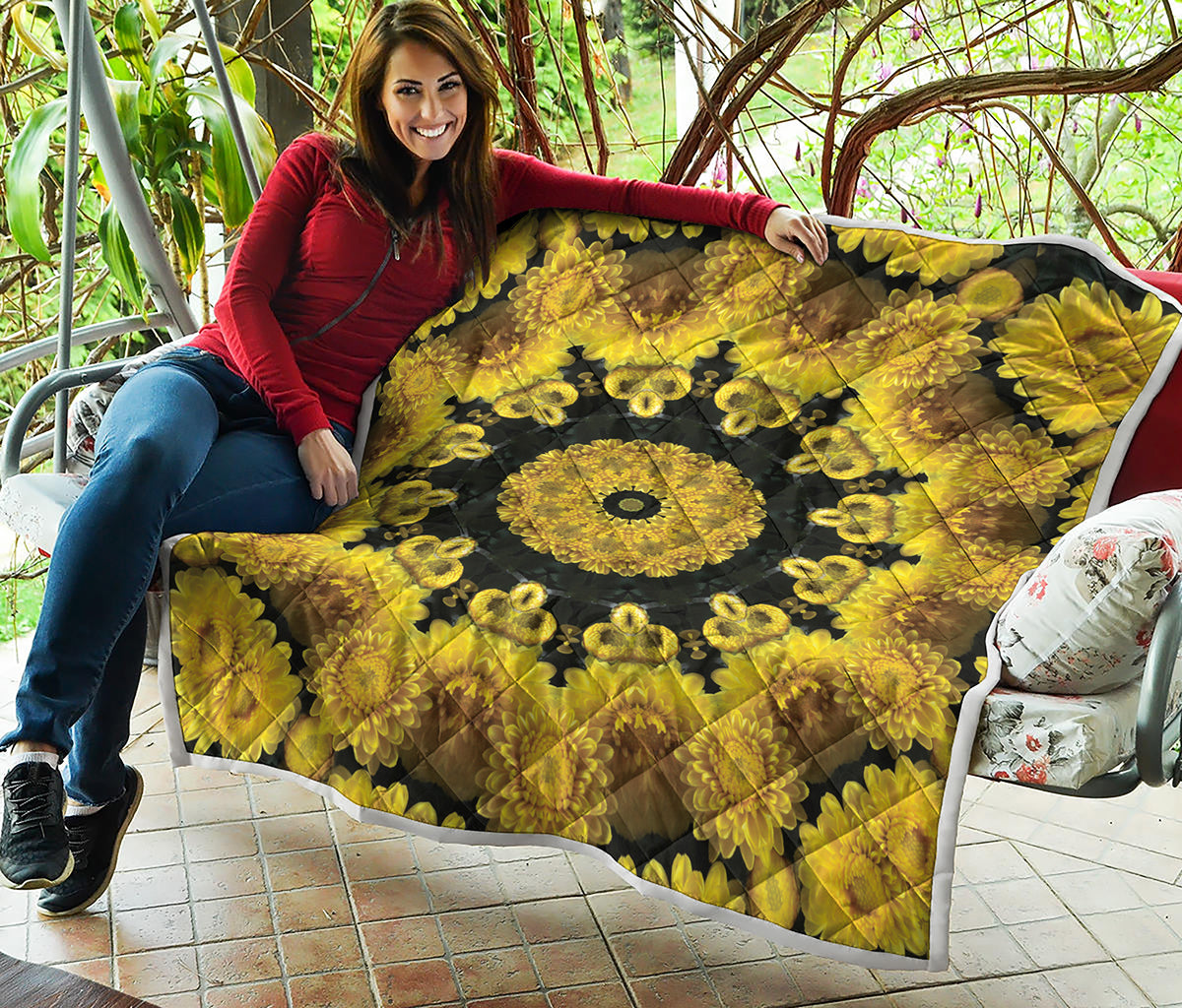 Yellow Flower Kaleidoscope Print Quilt