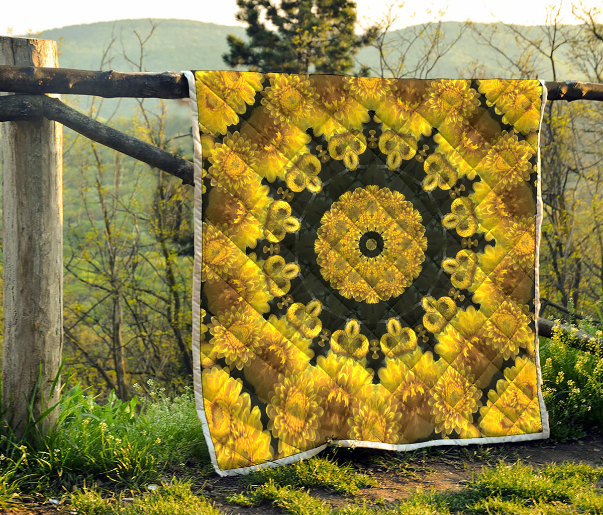 Yellow Flower Kaleidoscope Print Quilt