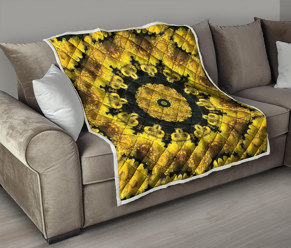 Yellow Flower Kaleidoscope Print Quilt