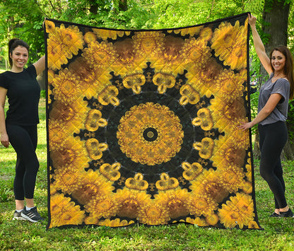 Yellow Flower Kaleidoscope Print Quilt