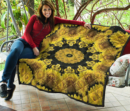 Yellow Flower Kaleidoscope Print Quilt
