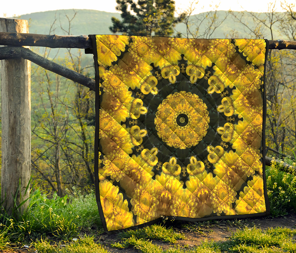 Yellow Flower Kaleidoscope Print Quilt