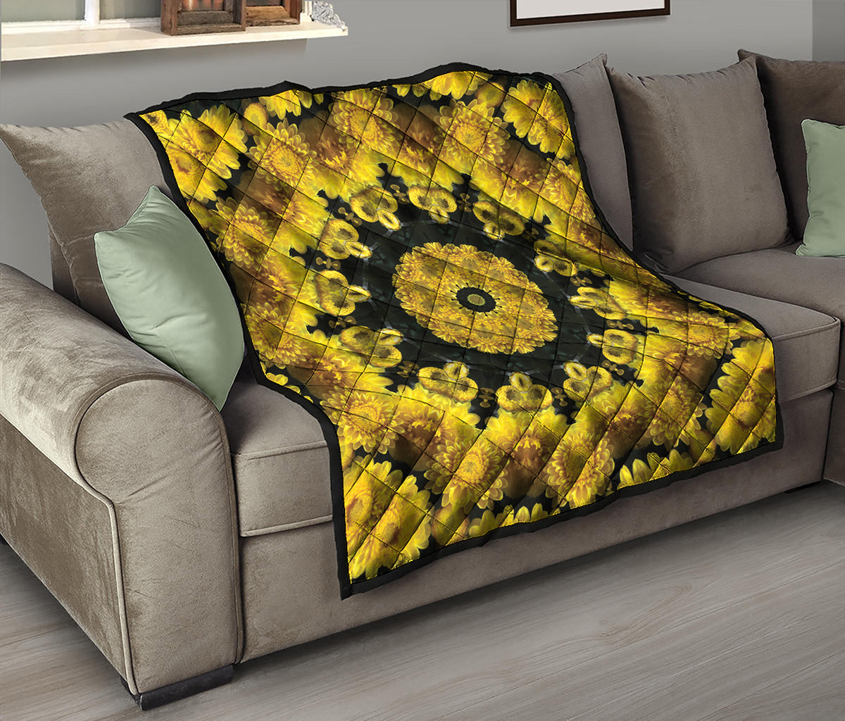 Yellow Flower Kaleidoscope Print Quilt