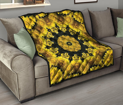 Yellow Flower Kaleidoscope Print Quilt