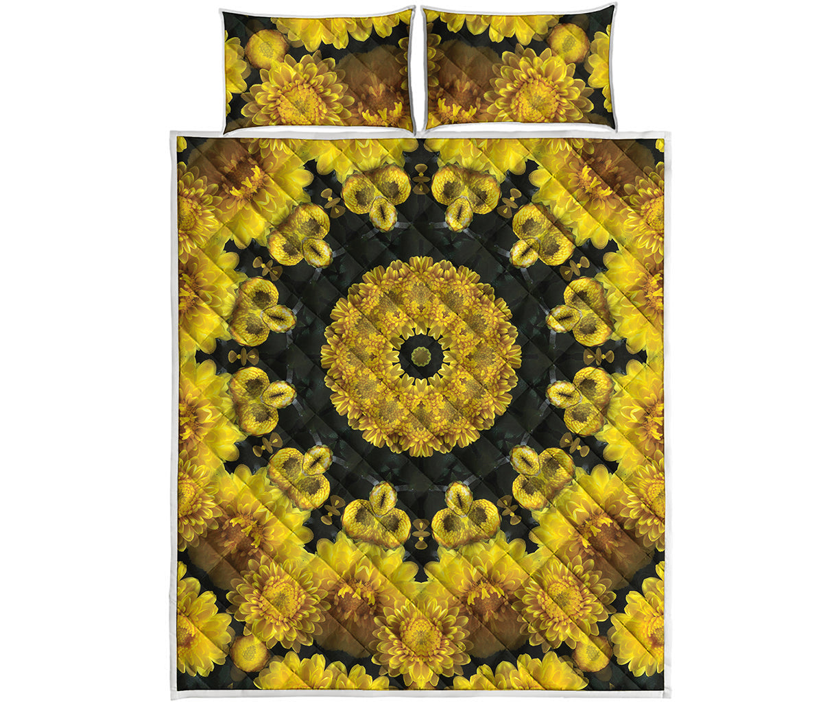 Yellow Flower Kaleidoscope Print Quilt Bed Set