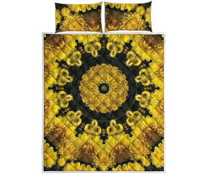 Yellow Flower Kaleidoscope Print Quilt Bed Set