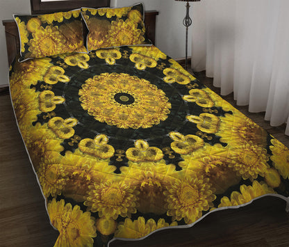 Yellow Flower Kaleidoscope Print Quilt Bed Set