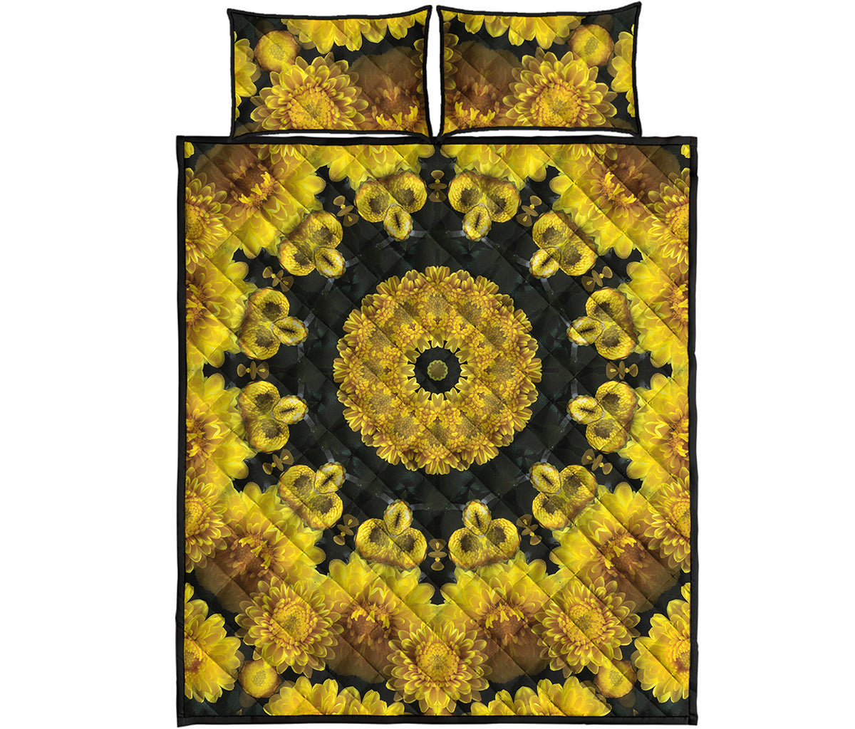 Yellow Flower Kaleidoscope Print Quilt Bed Set