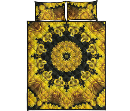 Yellow Flower Kaleidoscope Print Quilt Bed Set
