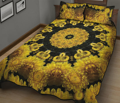 Yellow Flower Kaleidoscope Print Quilt Bed Set
