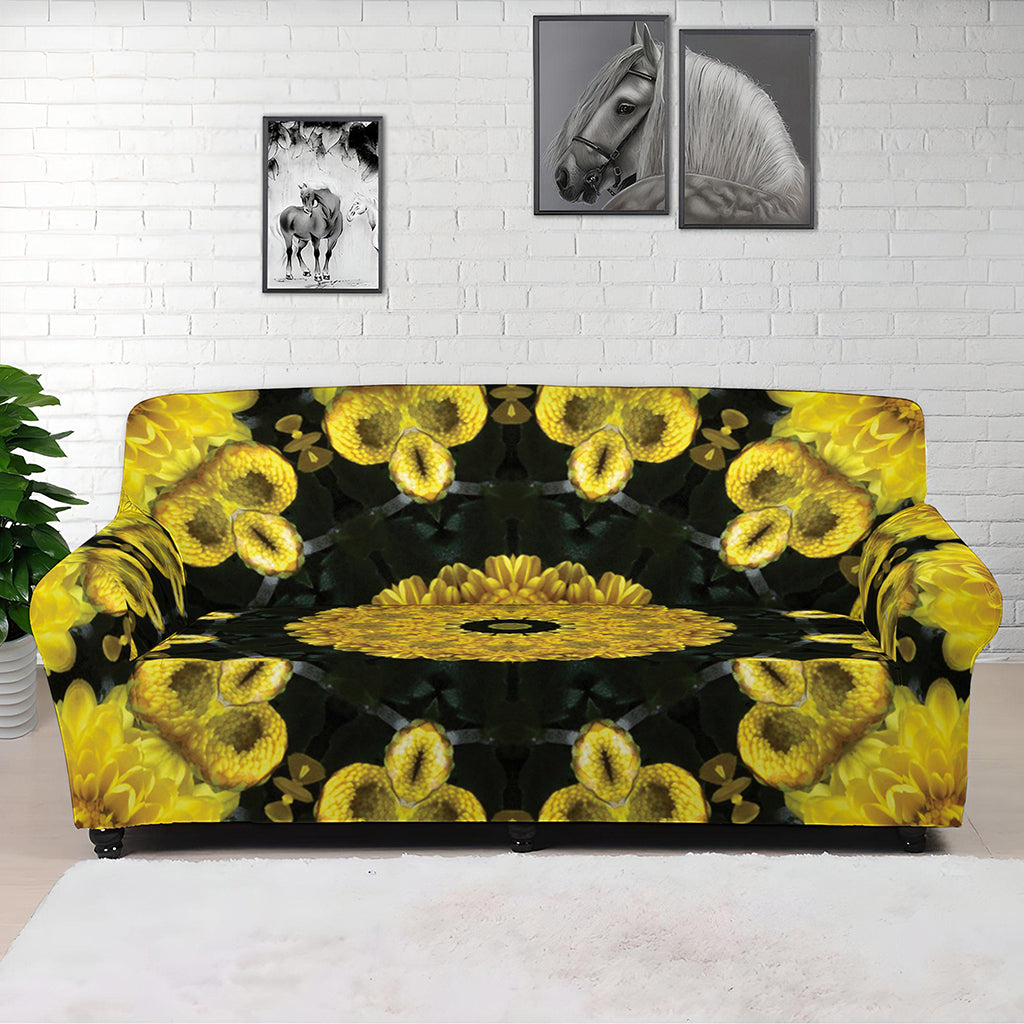 Yellow Flower Kaleidoscope Print Sofa Cover