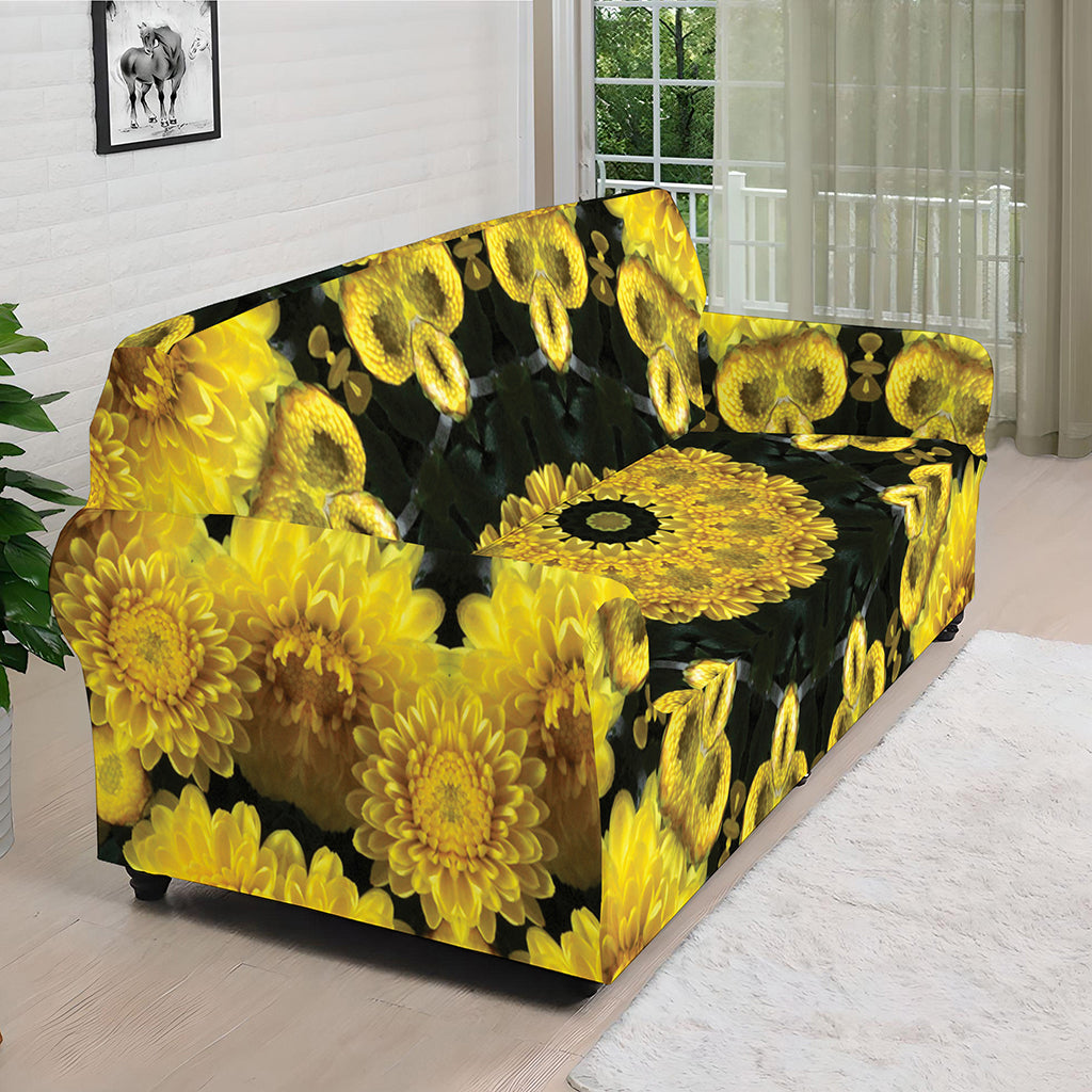 Yellow Flower Kaleidoscope Print Sofa Cover