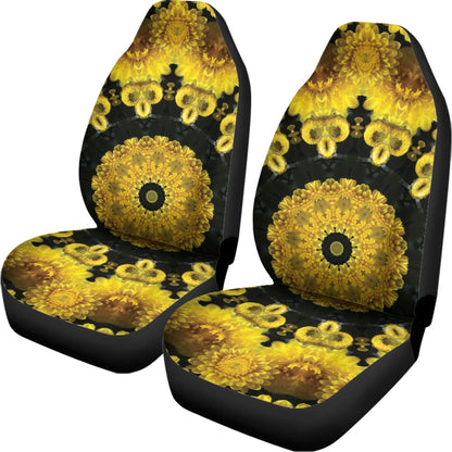 Yellow Flower Kaleidoscope Print Universal Fit Car Seat Covers