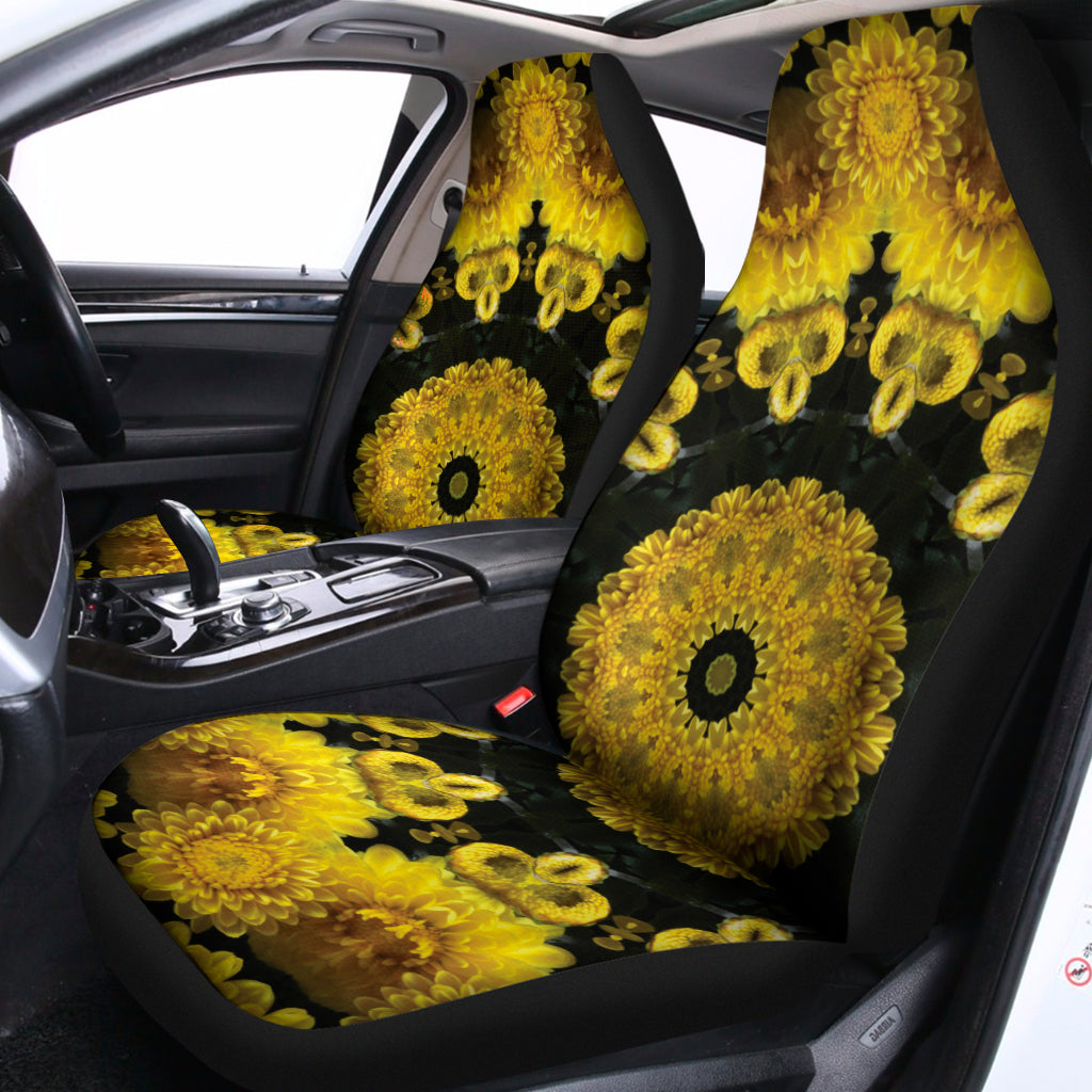 Yellow Flower Kaleidoscope Print Universal Fit Car Seat Covers