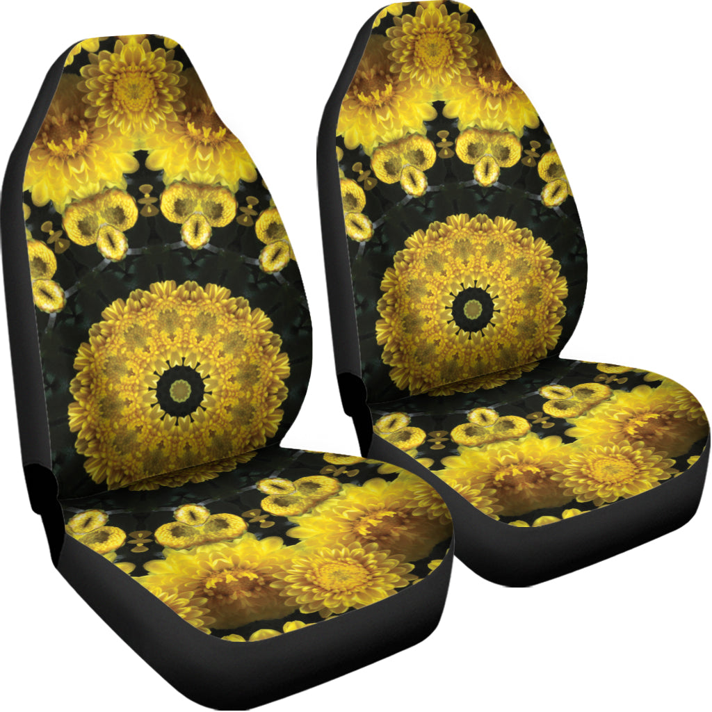Yellow Flower Kaleidoscope Print Universal Fit Car Seat Covers