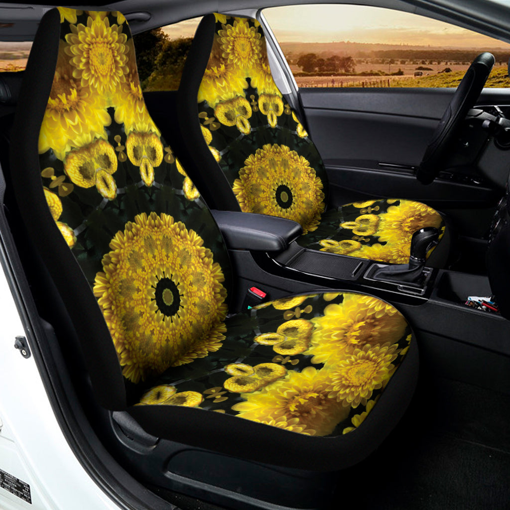 Yellow Flower Kaleidoscope Print Universal Fit Car Seat Covers