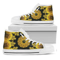 Yellow Flower Kaleidoscope Print White High Top Sneakers