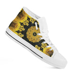 Yellow Flower Kaleidoscope Print White High Top Shoes