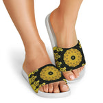 Yellow Flower Kaleidoscope Print White Slide Sandals