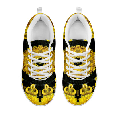 Yellow Flower Kaleidoscope Print White Sneakers