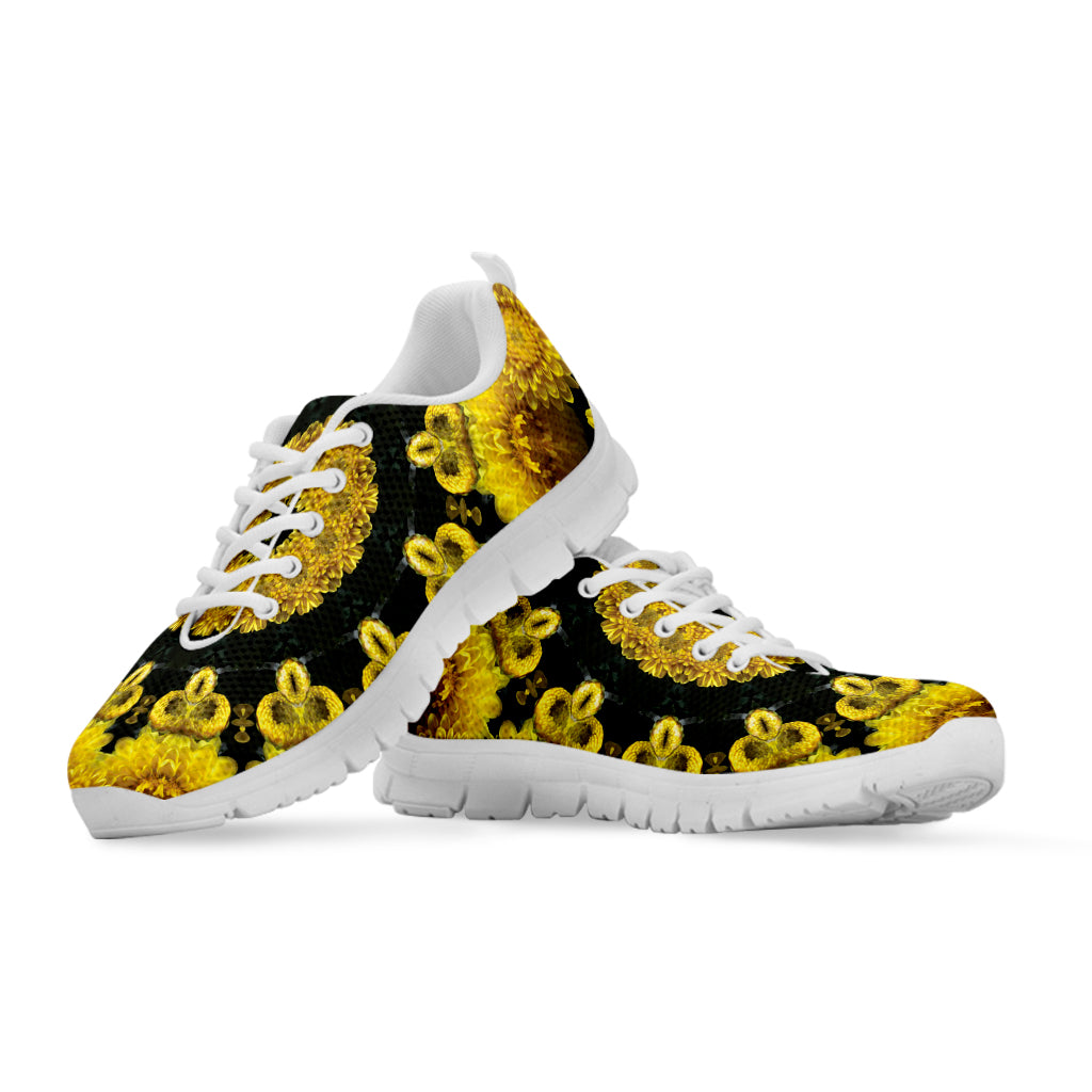 Yellow Flower Kaleidoscope Print White Sneakers