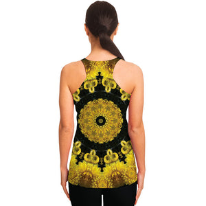 Yellow Flower Kaleidoscope Print Women's Racerback Tank Top