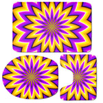 Yellow Flower Moving Optical Illusion 3 Piece Bath Mat Set