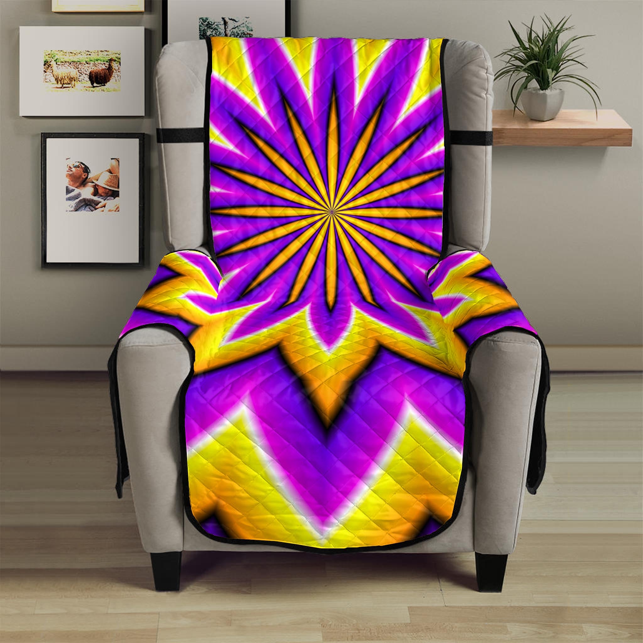 Yellow Flower Moving Optical Illusion Armchair Protector