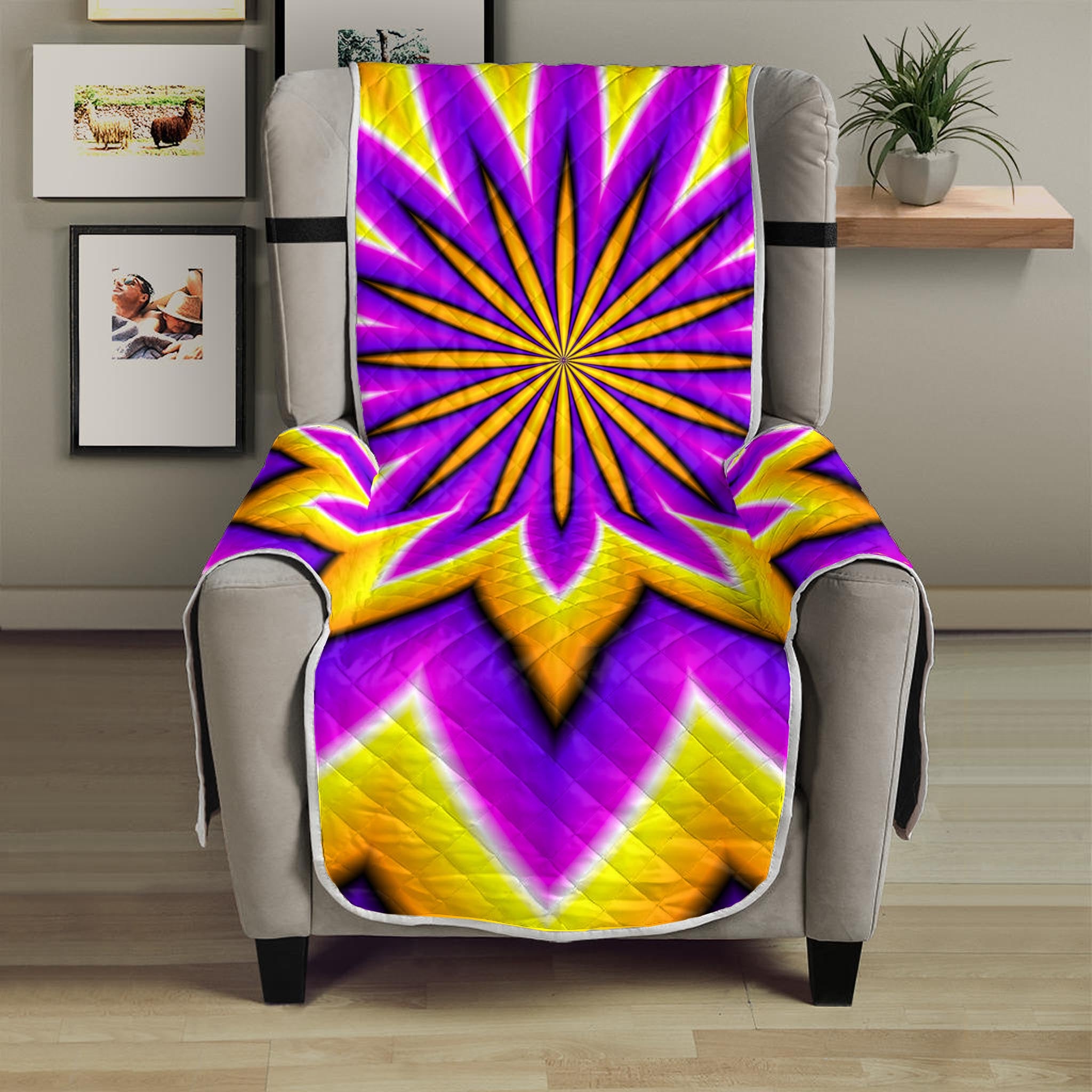 Yellow Flower Moving Optical Illusion Armchair Protector