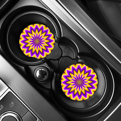 Yellow Flower Moving Optical Illusion Car Coasters