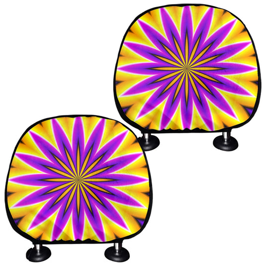 Yellow Flower Moving Optical Illusion Car Headrest Covers