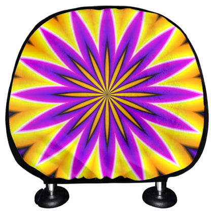 Yellow Flower Moving Optical Illusion Car Headrest Covers