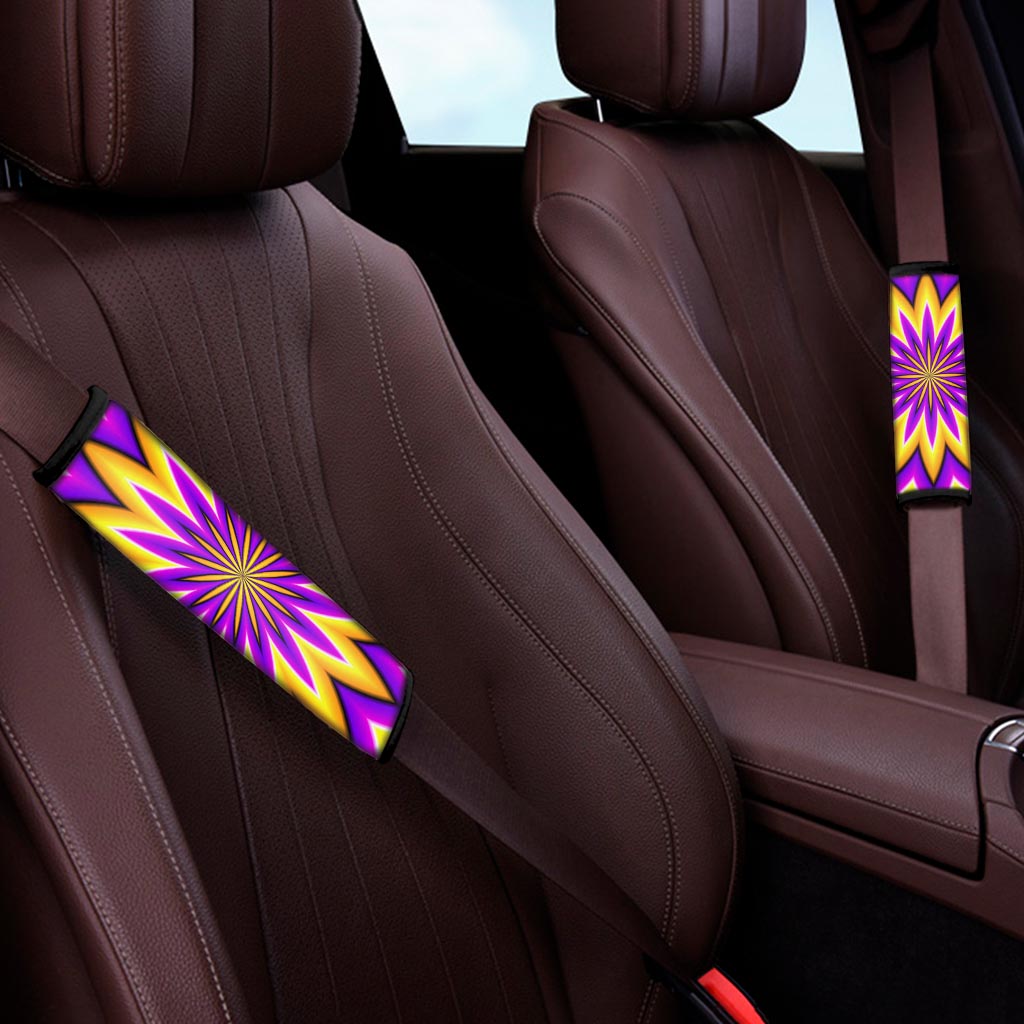 Yellow Flower Moving Optical Illusion Car Seat Belt Covers