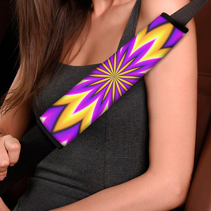 Yellow Flower Moving Optical Illusion Car Seat Belt Covers