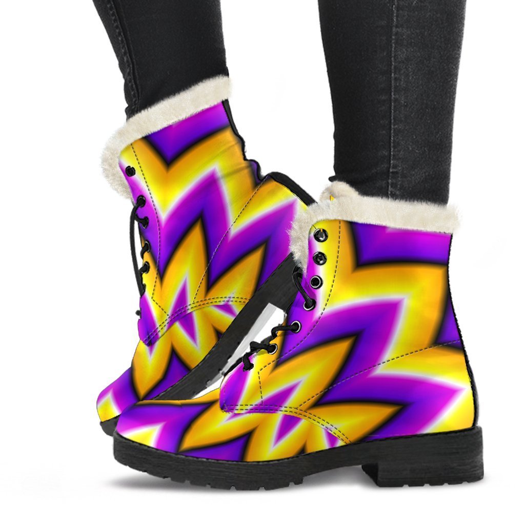 Yellow Flower Moving Optical Illusion Comfy Boots GearFrost