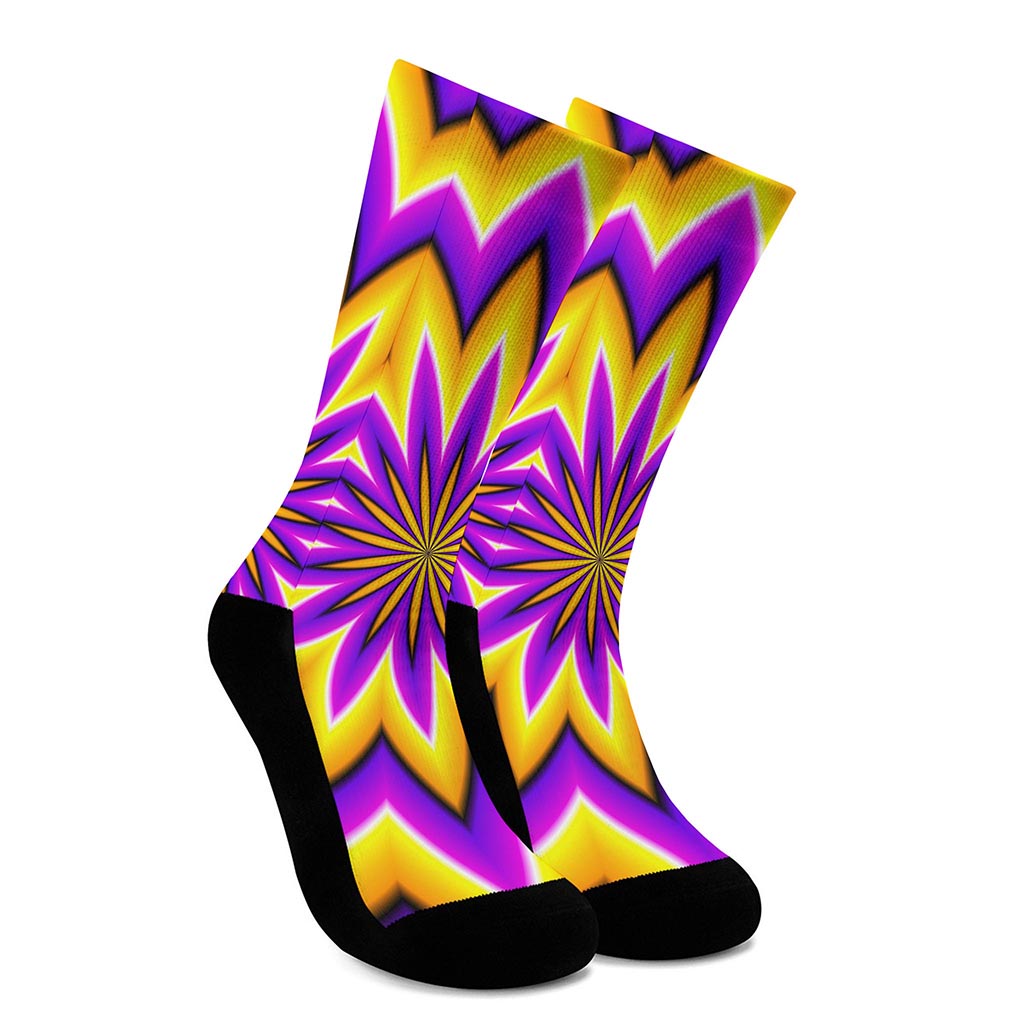 Yellow Flower Moving Optical Illusion Crew Socks