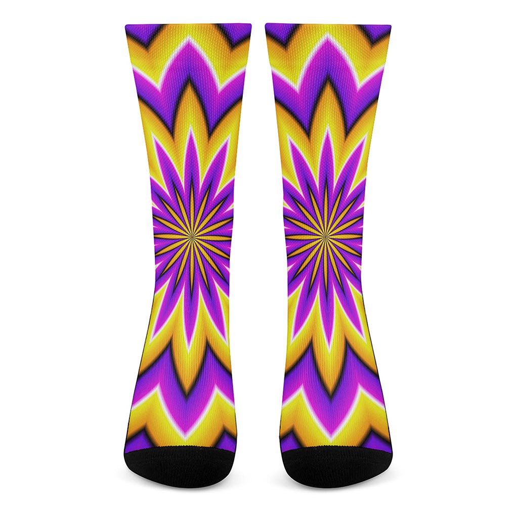 Yellow Flower Moving Optical Illusion Crew Socks