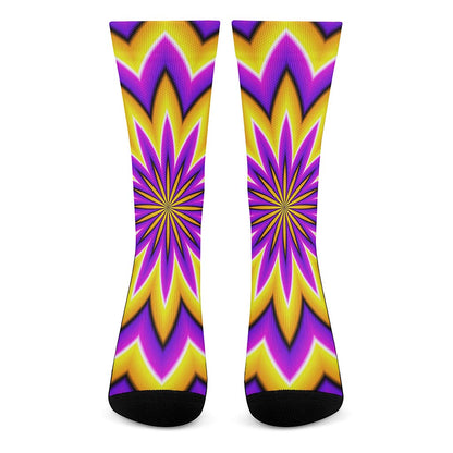 Yellow Flower Moving Optical Illusion Crew Socks