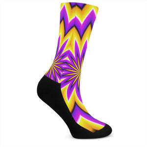 Yellow Flower Moving Optical Illusion Crew Socks