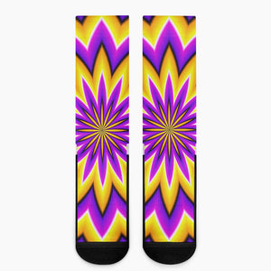 Yellow Flower Moving Optical Illusion Crew Socks