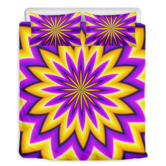 Yellow Flower Moving Optical Illusion Duvet Cover Bedding Set