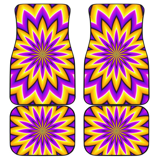 Yellow Flower Moving Optical Illusion Front and Back Car Floor Mats