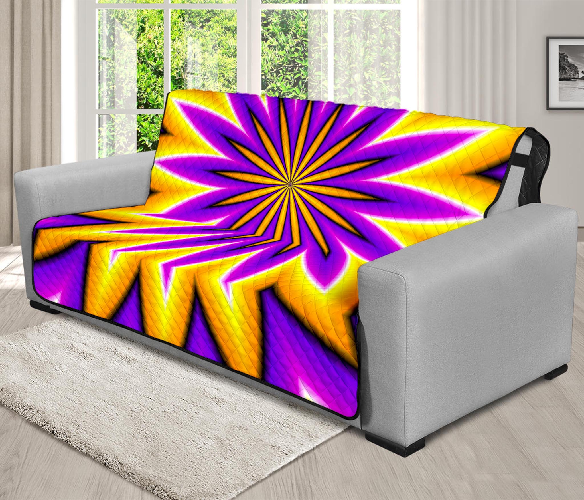 Yellow Flower Moving Optical Illusion Futon Protector