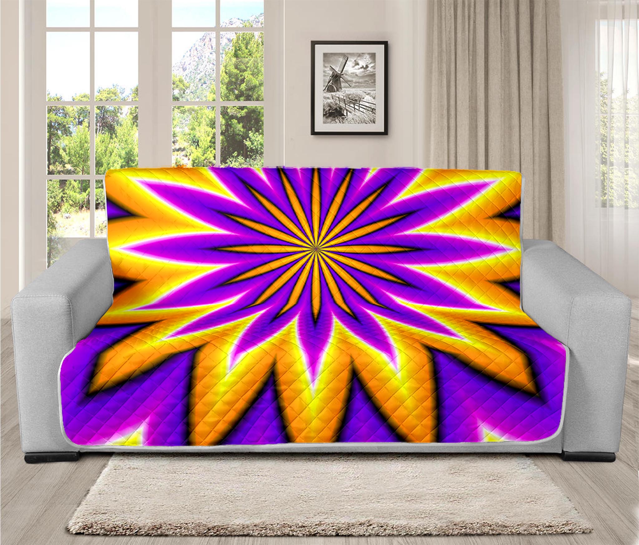 Yellow Flower Moving Optical Illusion Futon Protector