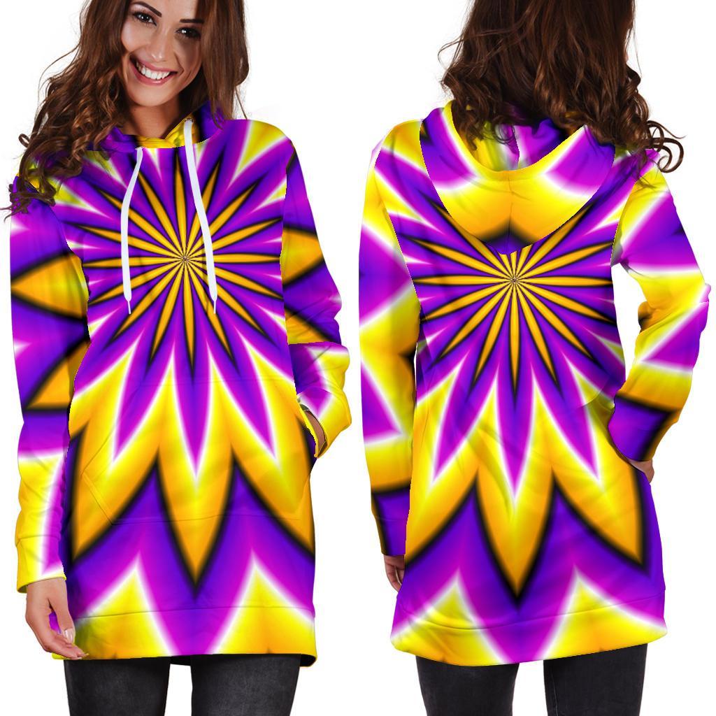 Yellow Flower Moving Optical Illusion Hoodie Dress GearFrost